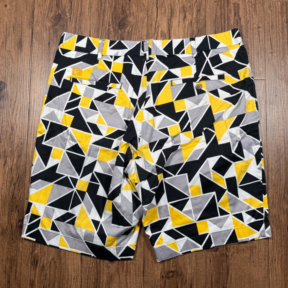 Loudmouth Golf Shorts‎ Mens 38 Yellow Black Grey Geometric Triangles Bold Loud